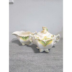 Art Deco Cream Sugar Bowl With Lid Thomas Hughes Hand Painted Rare Table Decor